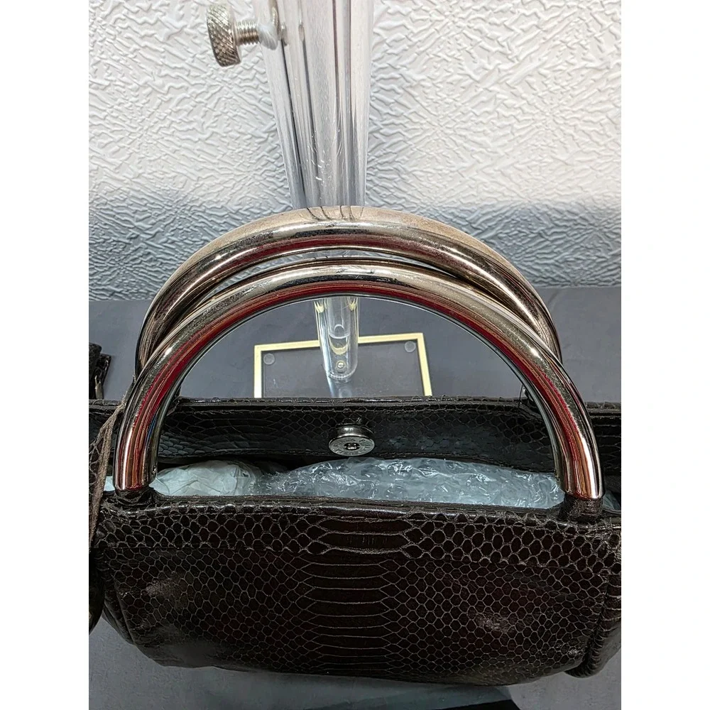 Furla Handbag Set Women Medium Brown Good Vintage Python Embossed Metal Handle